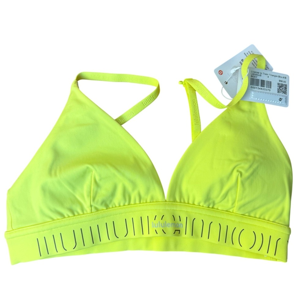 Lululemon License to Train Triangle Bra A/B Electric Yellow BEAY Size 4 LW2EGJS